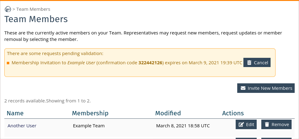 Team Members Invitation - Confirmation Code