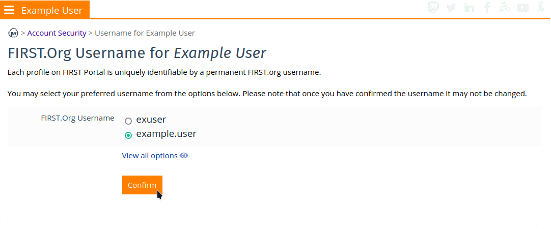 FIRST.Org Username selection